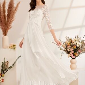 Elegant White Lace Evening Gown